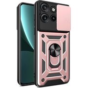 Husa pentru  Motorola Edge 50 Neo Ring Armor Kickstand Tough Rugged Cover cu protectie camera, roz