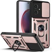 Husa pentru  Motorola Moto G55 Ring Armor Kickstand Tough Rugged Cover cu protectie camera, roz