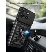 Husa pentru  Motorola Edge 50 Neo Ring Armor Kickstand Tough Rugged Cover cu protectie camera, negru