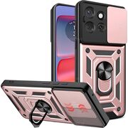 Husa pentru  Motorola Edge 50 Neo Ring Armor Kickstand Tough Rugged Cover cu protectie camera, roz