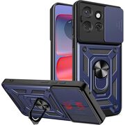 Husa pentru  Motorola Edge 50 Neo Ring Armor Kickstand Tough Rugged Cover cu protectie camera, albastru