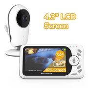 Video Baby Monitor cu Cameră și Audio - Monitor Digital Wireless 2.4Ghz, Ecran IPS 4.3 inch, Baterie 1760mAh, Monitorizare Temperatură, VOX, Funcție Talk Back, Viziune Nocturnă, Lullabies, alb