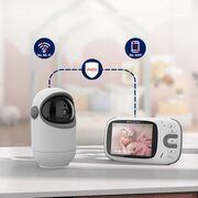 Video Baby Monitor cu Cameră și Audio - Monitor Digital Wireless 2.4Ghz, PTZ, Ecran 3.2 inch, Monitorizare Temperatură, VOX, Funcție Talk Back, Viziune Nocturnă, cantece de leagan, alb