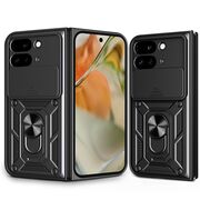 Husa pentru  Google Pixel 9 Pro Fold Ring Armor Kickstand Tough Rugged Cover cu protectie camera, negru