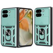 Husa pentru  Google Pixel 9 Pro Fold Ring Armor Kickstand Tough Rugged Cover cu protectie camera, verde