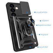 Husa pentru  Samsung Galaxy S24 FE Ring Armor Kickstand Tough Rugged Cover cu protectie camera, negru