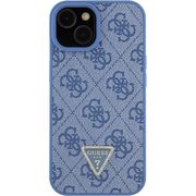 Husa pentru  iPhone 15 Guess - Leather 4G Triangle Strass - albastru