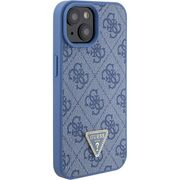 Husa pentru  iPhone 15 Guess - Leather 4G Triangle Strass - albastru