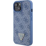 Husa pentru  iPhone 15 Guess - Leather 4G Triangle Strass - albastru