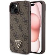 Husa pentru  iPhone 15 Guess - Leather 4G Triangle Strass - maro