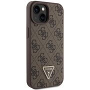 Husa pentru  iPhone 15 Guess - Leather 4G Triangle Strass - maro