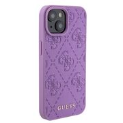 Husa pentru  iPhone 15 Guess - Leather 4G Triangle Strass - mov