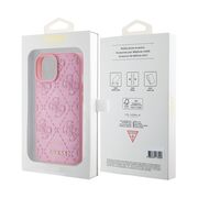 Husa pentru  iPhone 15 Guess - Leather 4G Triangle Strass - roz