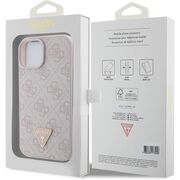 Husa pentru  iPhone 15 Guess - Leather 4G Triangle Strass - roz