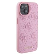Husa pentru  iPhone 15 Guess - Leather 4G Triangle Strass - roz