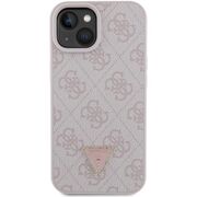 Husa pentru  iPhone 15 Guess - Leather 4G Triangle Strass - roz