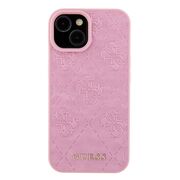 Husa pentru  iPhone 15 Guess - Leather 4G Triangle Strass - roz