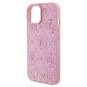 Husa pentru  iPhone 15 Guess - Leather 4G Triangle Strass - roz