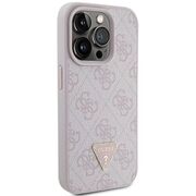 Husa pentru  iPhone 15 Pro Guess - Leather 4G Triangle Strass - roz