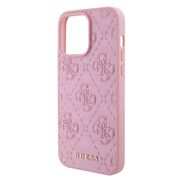 Husa pentru  iPhone 15 Pro Guess - Leather 4G Triangle Strass - roz