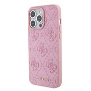 Husa pentru  iPhone 15 Pro Guess - Leather 4G Triangle Strass - roz