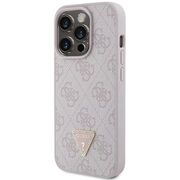 Husa pentru  iPhone 15 Pro Guess - Leather 4G Triangle Strass - roz