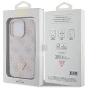 Husa pentru  iPhone 15 Pro Guess - Leather 4G Triangle Strass - roz