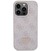 Husa pentru  iPhone 15 Pro Guess - Leather 4G Triangle Strass - roz