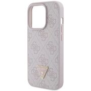 Husa pentru  iPhone 15 Pro Guess - Leather 4G Triangle Strass - roz