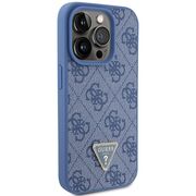 Husa pentru  iPhone 15 Pro Max Guess - Leather 4G Triangle Strass - albastru