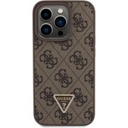 Husa pentru  iPhone 15 Pro Max Guess - Leather 4G Triangle Strass - maro