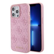 Husa pentru  iPhone 15 Pro Max Guess - Leather 4G Triangle Strass - roz