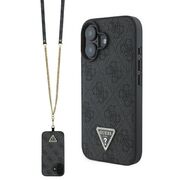 Husa pentru  iPhone 16 Guess - Leather Metal Logo Strass Crossbody - negru