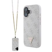 Husa pentru  iPhone 16 Guess - Leather Metal Logo Strass Crossbody - roz