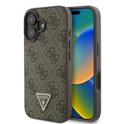 Husa pentru  iPhone 16 Plus Guess - Leather 4G Triangle Strass - maro