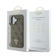 Husa pentru  iPhone 16 Plus Guess - Leather 4G Triangle Strass - maro