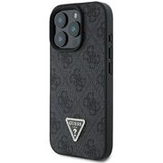 Husa pentru  iPhone 16 Pro Guess - Leather 4G Triangle Strass - negru