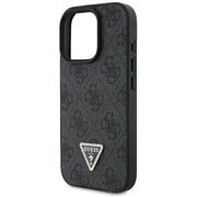 Husa pentru  iPhone 16 Pro Guess - Leather 4G Triangle Strass - negru