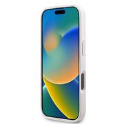 Husa pentru  iPhone 16 Pro Guess - Leather 4G Triangle Strass - roz