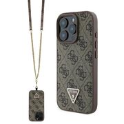 Husa pentru  iPhone 16 Pro Guess - Leather Metal Logo Strass Crossbody - maro