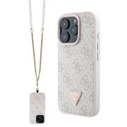 Husa pentru  iPhone 16 Pro Guess - Leather Metal Logo Strass Crossbody - roz