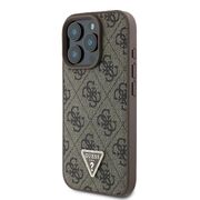 Husa pentru  iPhone 16 Pro Max Guess - Leather 4G Triangle Strass - maro