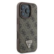 Husa pentru  iPhone 16 Pro Max Guess - Leather 4G Triangle Strass - maro