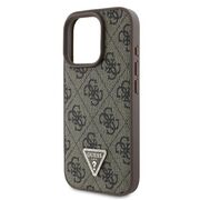 Husa pentru  iPhone 16 Pro Max Guess - Leather 4G Triangle Strass - maro
