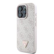 Husa pentru  iPhone 16 Pro Max Guess - Leather 4G Triangle Strass - roz