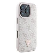Husa pentru  iPhone 16 Pro Max Guess - Leather 4G Triangle Strass - roz
