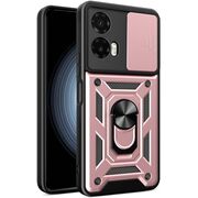 Husa pentru  Motorola Moto G35 Ring Armor Kickstand Tough Rugged Cover cu protectie camera, roz