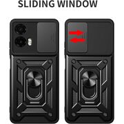 Husa pentru  Motorola Moto G35 Ring Armor Kickstand Tough Rugged Cover cu protectie camera, negru