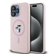 Husa pentru  iPhone 15 Pro Karl Lagerfeld - Silicone MagSafe - roz neon