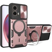 Husa pentru  Motorola Moto G35 cu protecție pentru cameră și suport magnetic integrat Ring Shockproof, roz